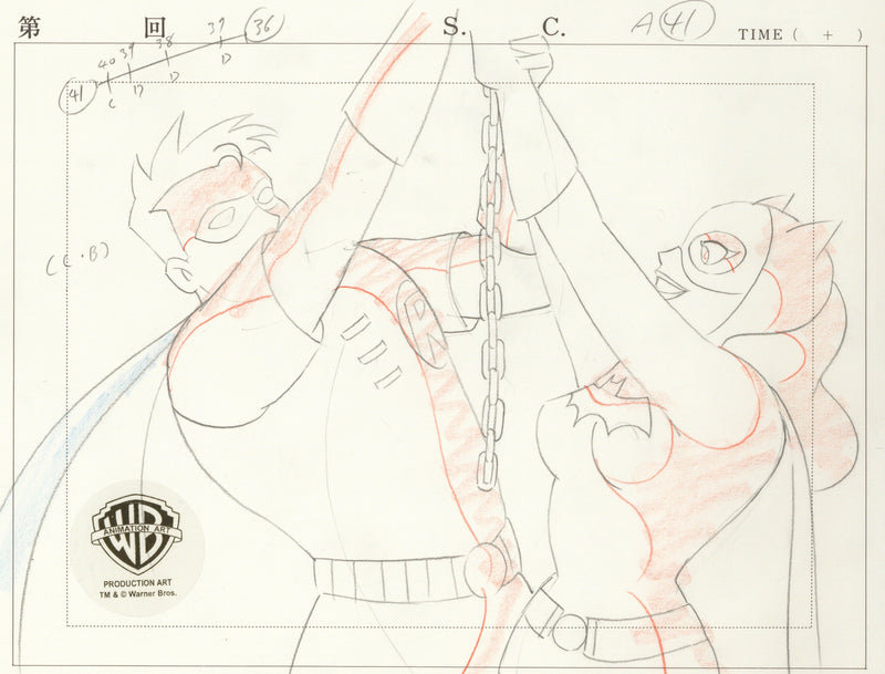 Batman The Animated Series Original Production Drawing:  Robin and Batgirl