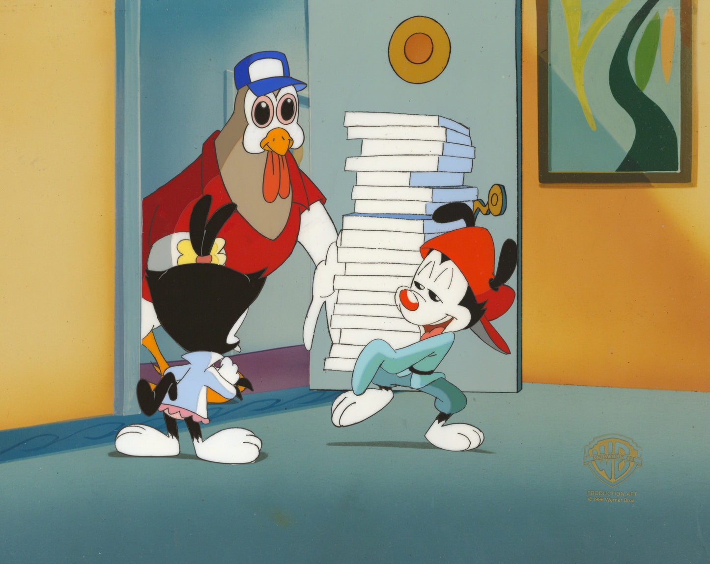 Animaniacs Original Production Cel: Chicken Boo, Wakko, and Dot