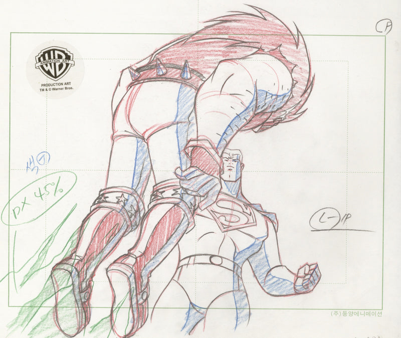 Superman the Animated Series Original Production Drawing: Superman and Lobo