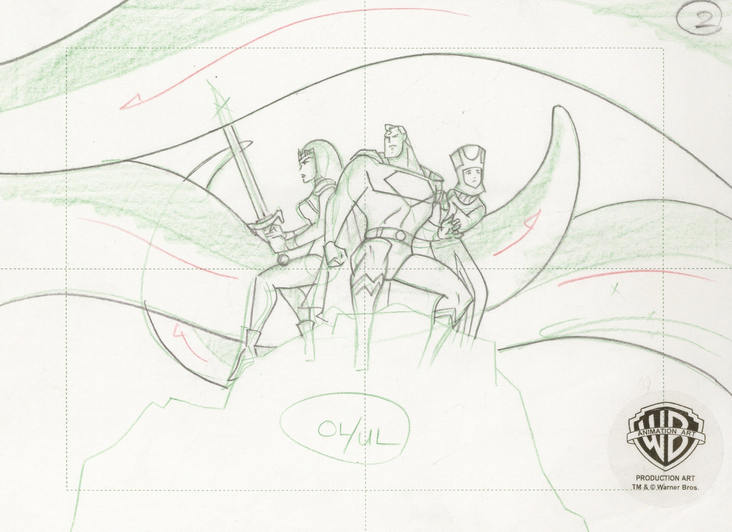 Superman the Animated Series Original Production Drawing: Superman, Maxima, and Sazu