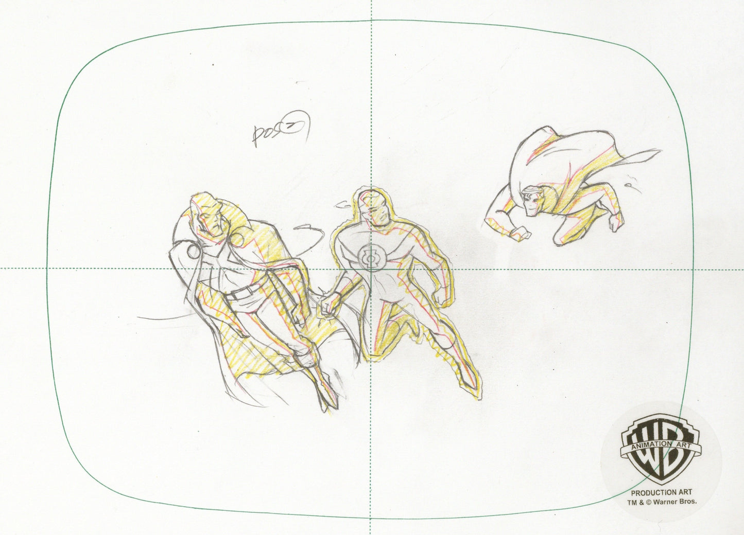 Justice League Original Production Drawing: Martian Manhunter, Green Lantern and Superman