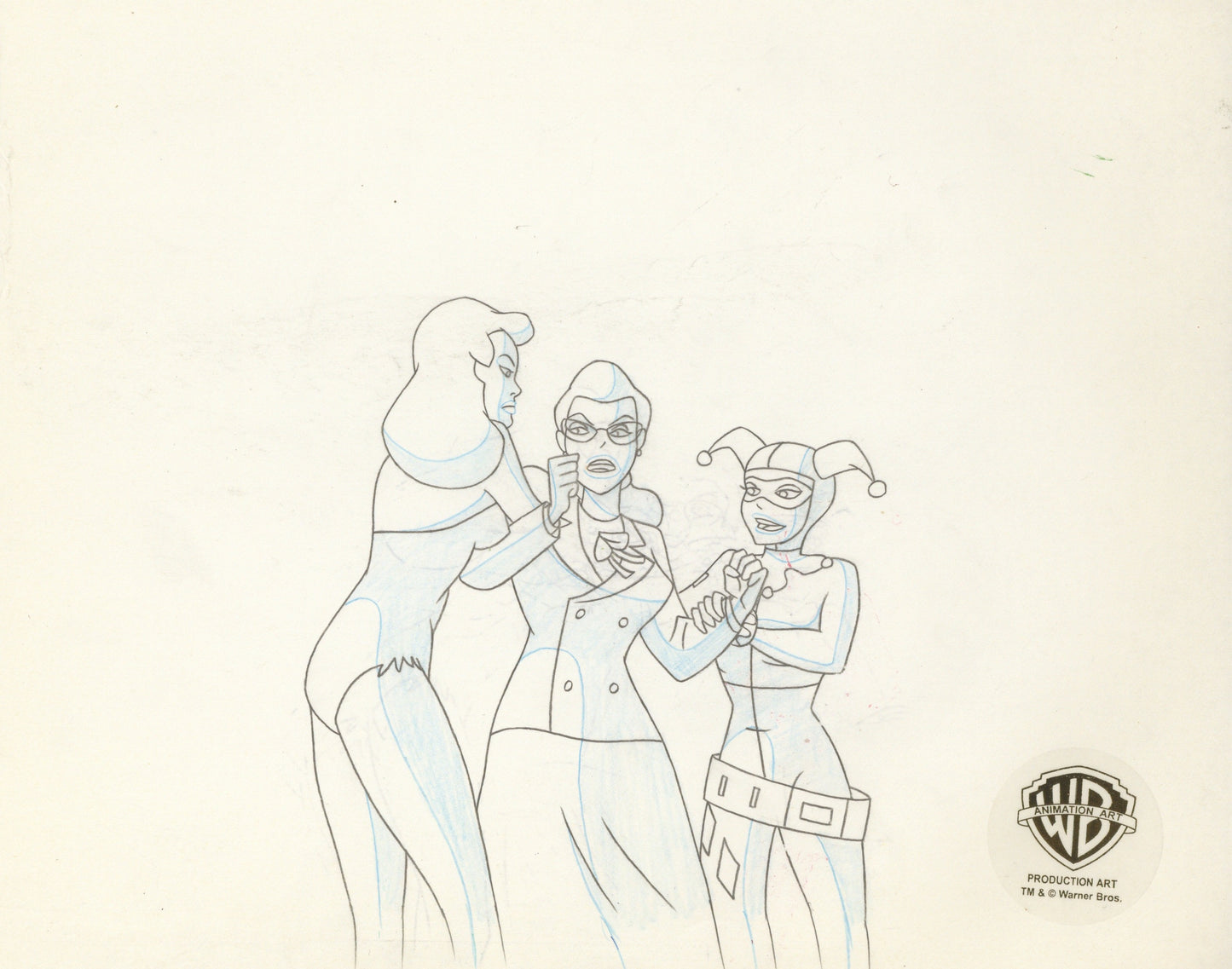 Batman The Animated Series Original Production Drawing: Poison Ivy, Harley and Janet Van Dorn