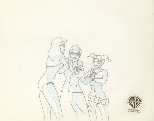 Batman The Animated Series Original Production Drawing: Poison Ivy, Harley and Janet Van Dorn