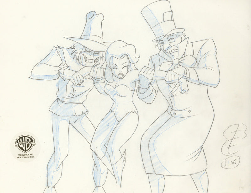 Batman The Animated Series Original Production Drawing: Poison Ivy, Scarecrow and Mad-Hatter