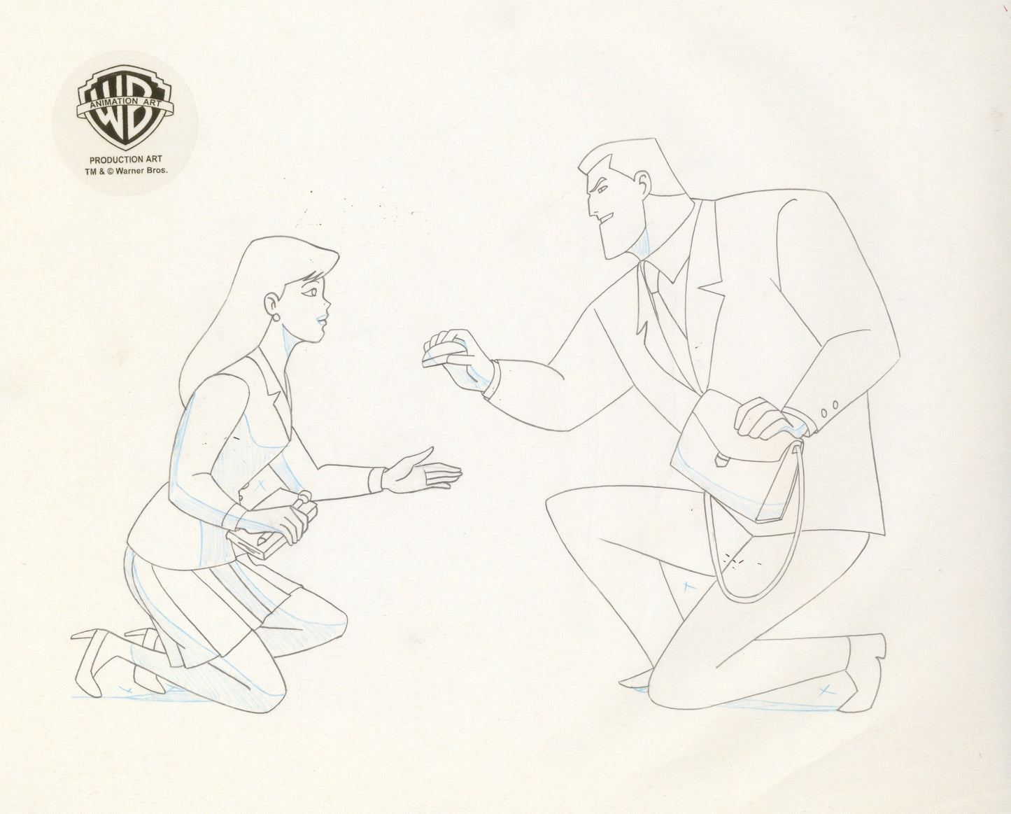 Superman the Animated Series Original Production Cel With Matching Drawing: Lois Lane and Bruce Wayne