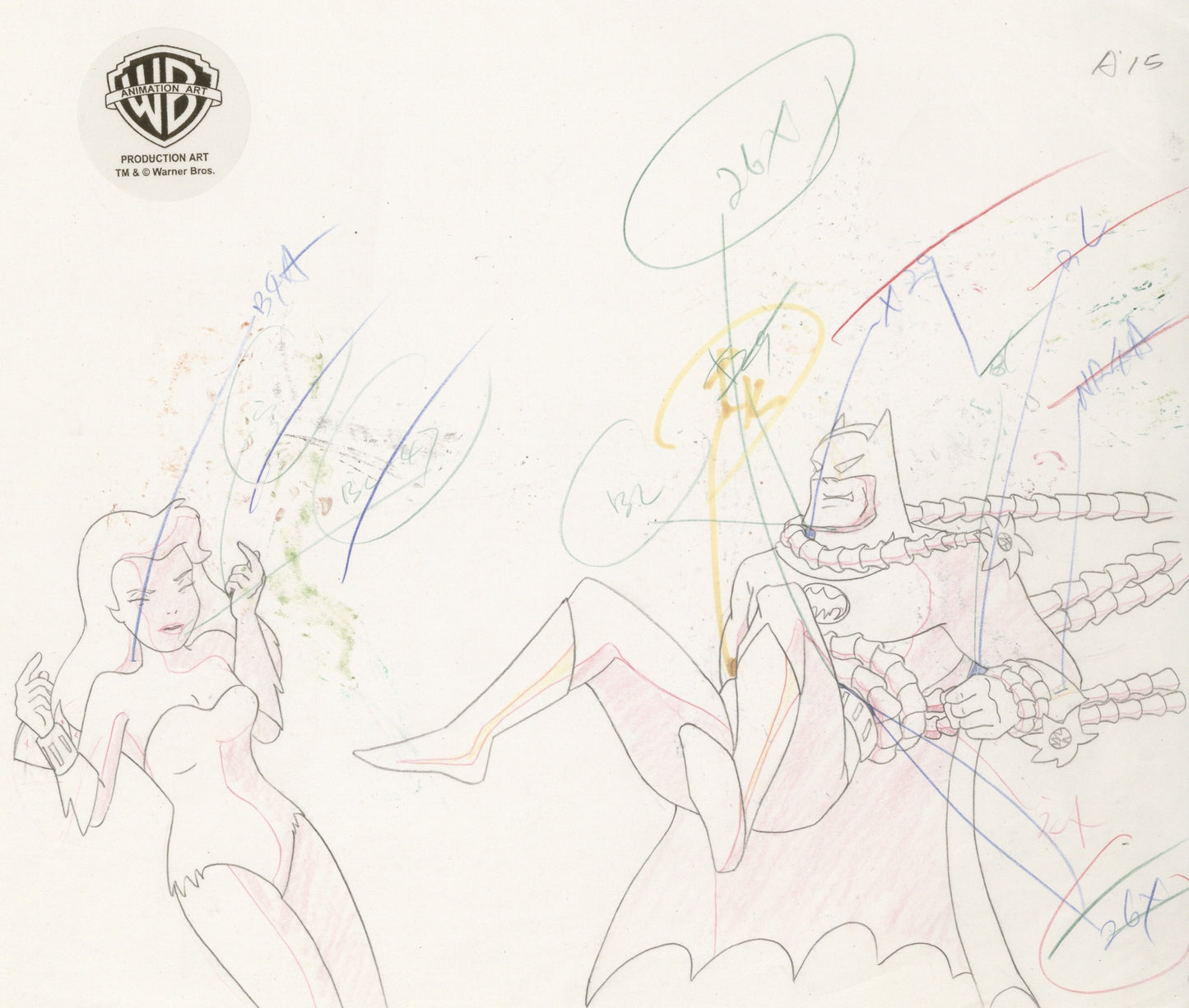 Batman The Animated Series Original Production Drawing: Batman and Poison Ivy