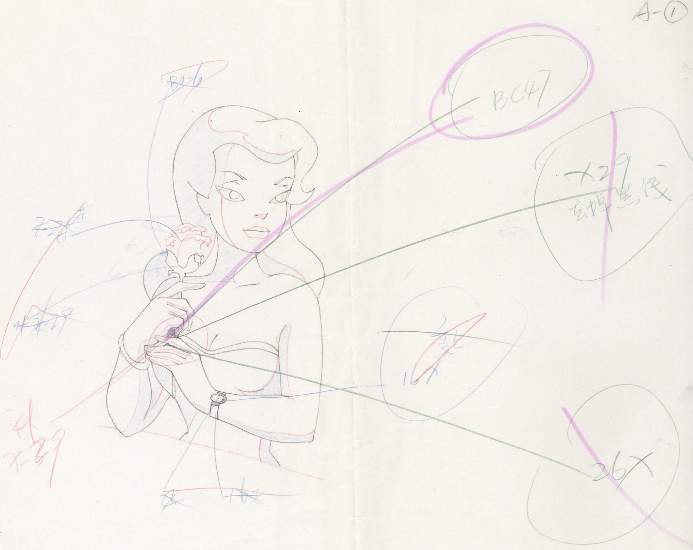 Batman The Animated Series Original Production Drawing Poison Ivy