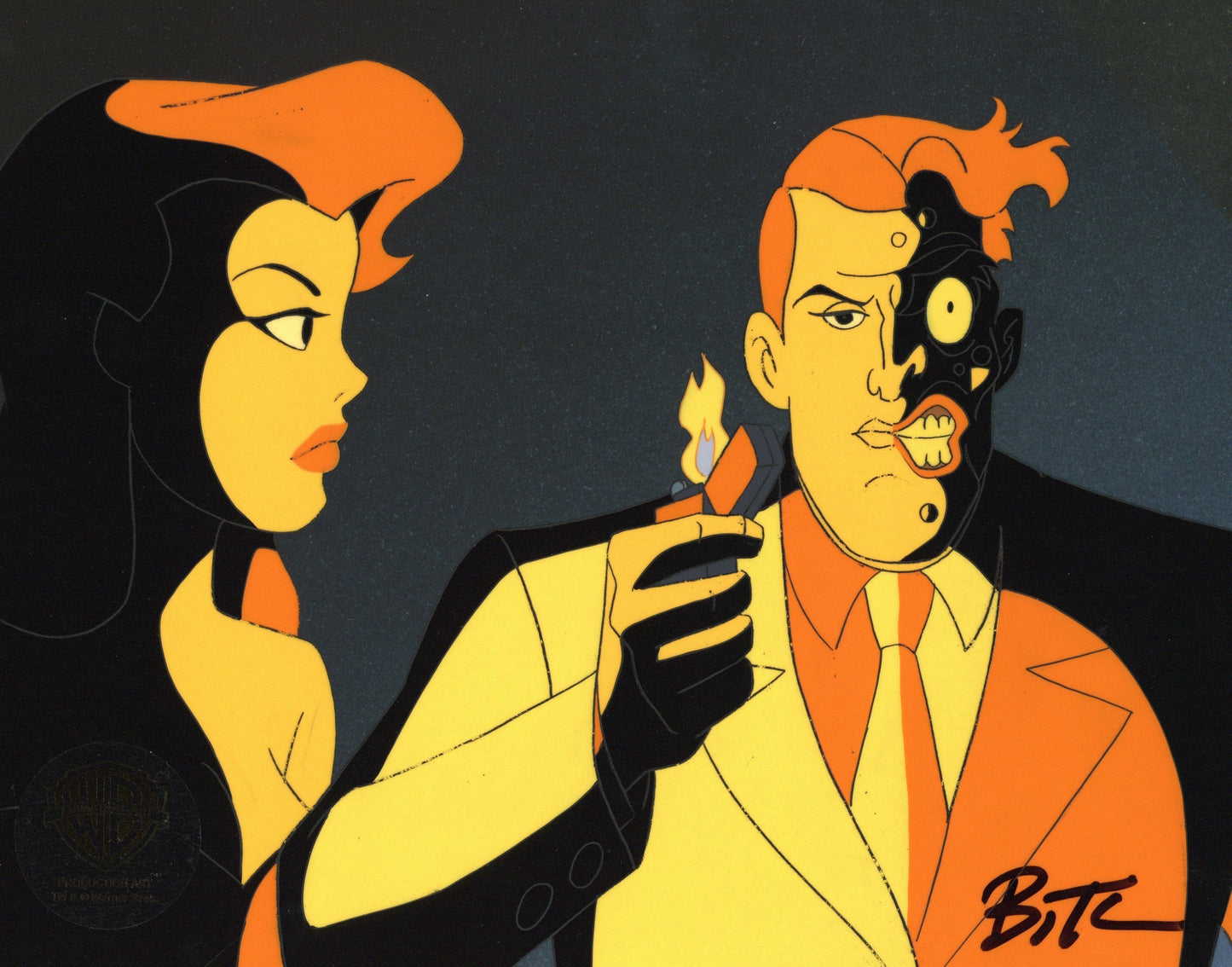 Batman The Animated Series Original Production Cel signed by Bruce Timm: Poison Ivy and Two-Face