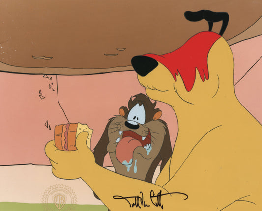 Looney Tunes Original Production Cel Signed By Darrell Van Citters: Sam Sheepdog and Tasmanian Devil