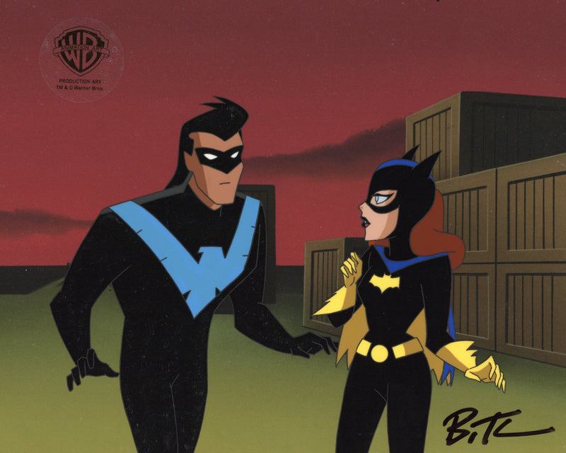 The New Batman Adventures Original Production Cel signed by Bruce Timm: Nightwing and Batgirl