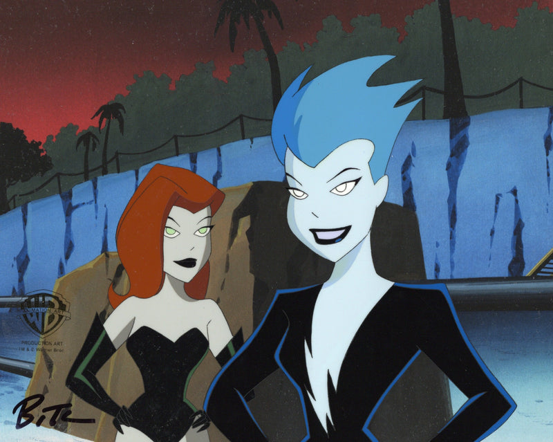 The New Batman Adventures Original Production Cel signed by Bruce Timm: Poison Ivy and Livewire