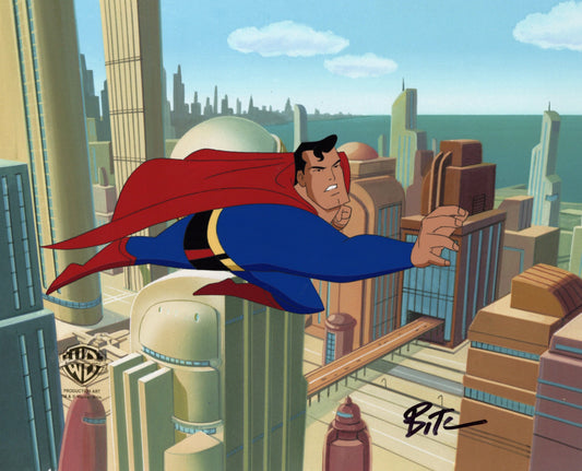 Superman The Animated Series Original Production Cel with Matching Drawing signed by Bruce Timm: Superman