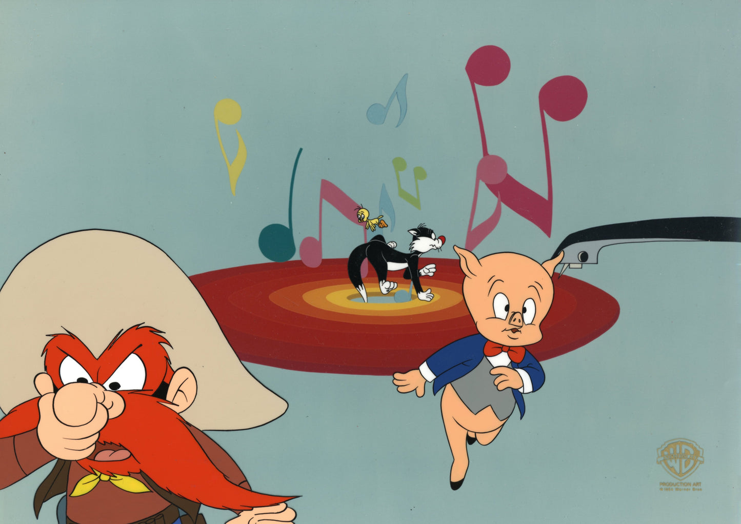 Looney Tunes Original Production Cel: Yosemite Sam, Porky Pig, Sylvester, Tweety