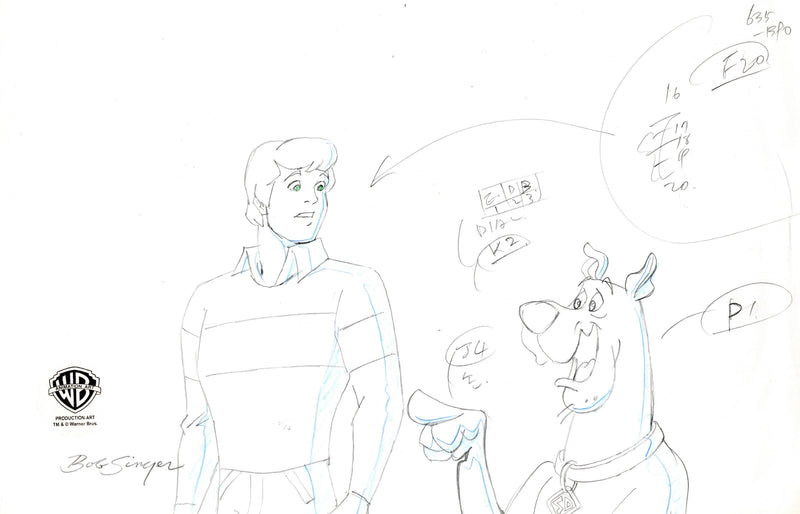 Scooby-Doo Original Production Drawing signed by Bob Singer: Fred and Scooby