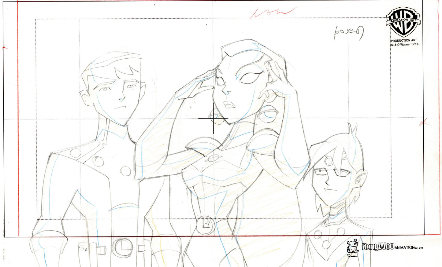 Legion of Superheroes Original Production Drawing: Saturn Girl, Cosmic Boy, Brainiac 5