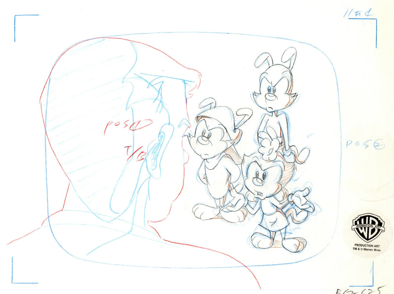 Animaniacs Original Production Drawing: Wakko, Yakko, Dot