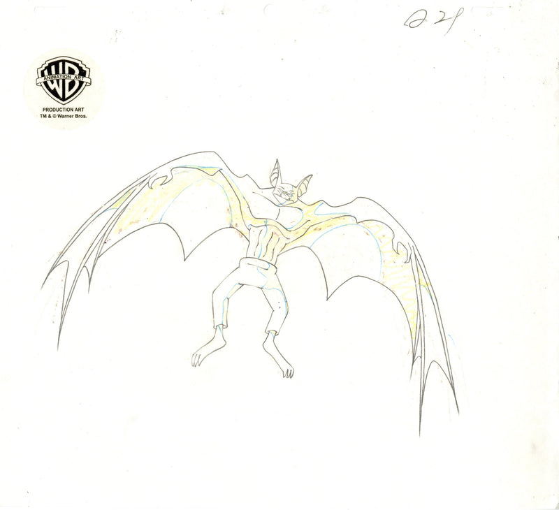 Batman The Animated Series Original Production Cel with Matching Drawing signed by Bruce Timm: Manbat