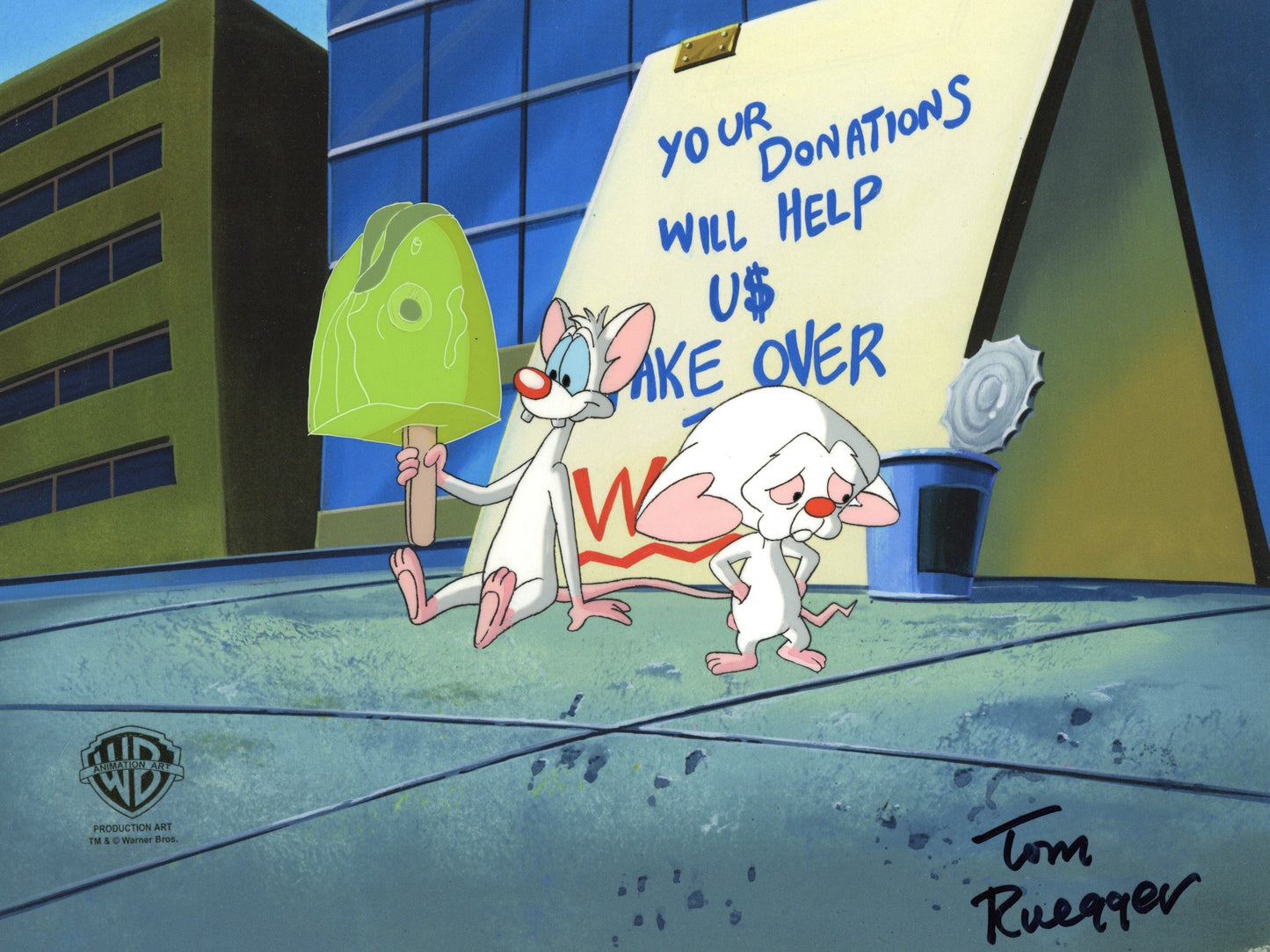 Pinky And The Brain Original Production Cel Signed by Tom Ruegger: Pinky and Brain