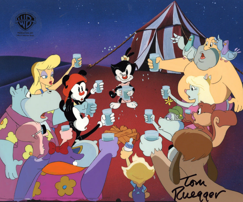 Animaniacs Original Production Cel with Matching Drawing Signed by Tom Ruegger: Animaniacs Cast