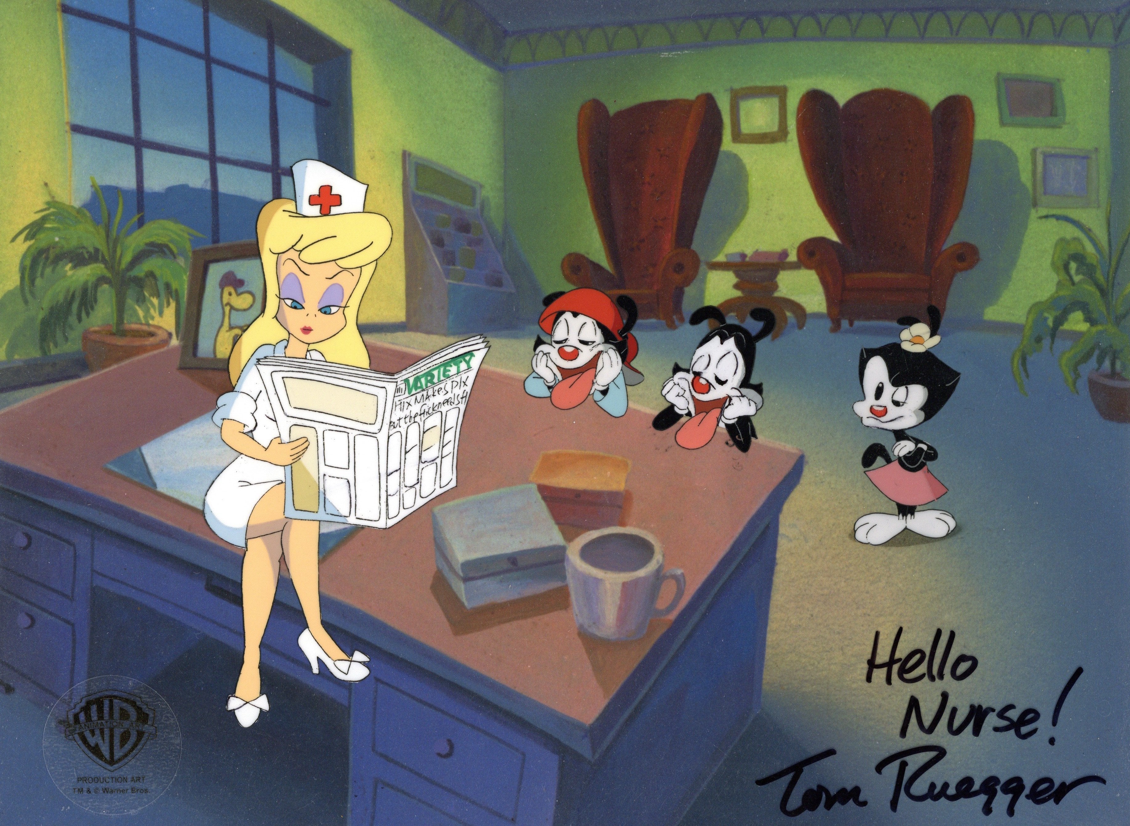 Tom Ruegger Characters Animaniacs Original Production Cel Signed by Tom Ruegger: Hello Nurse ...