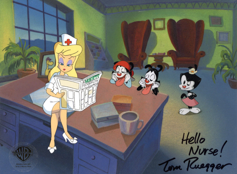Animaniacs Original Production Cel Signed by Tom Ruegger: Hello Nurse, Wakko, Yakko, Dot