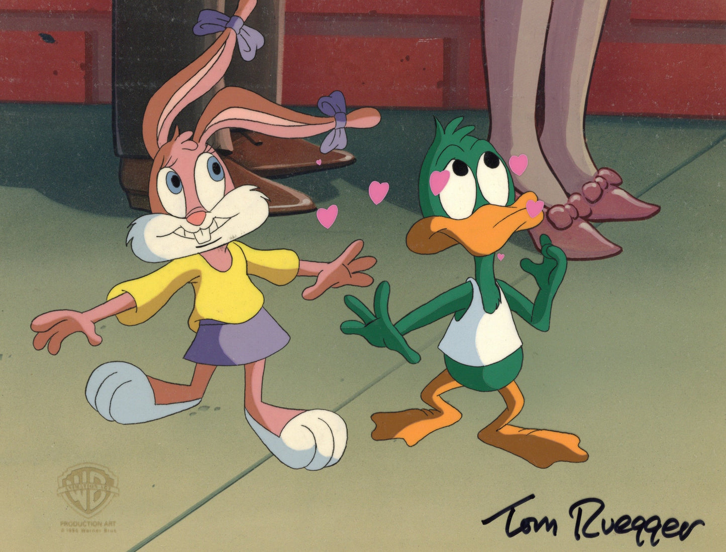 Tiny Toons Adventures Original Production Cel signed by Tom Ruegger: Babs Bunny, Plucky