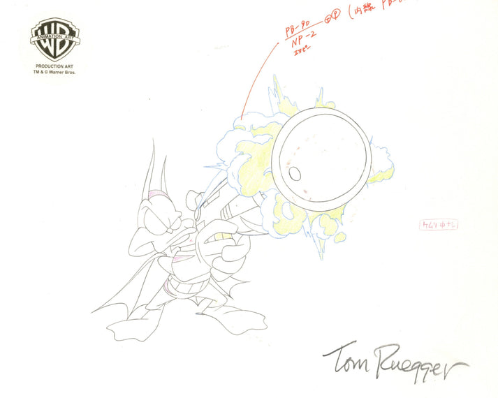 Tom Ruegger Productions Tiny Toons Original Production Drawing Signed by Tom Ruegger: Batduck ...