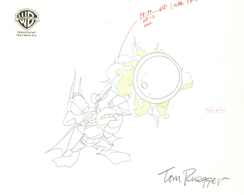 Tiny Toons Original Production Drawing Signed by Tom Ruegger: Batduck