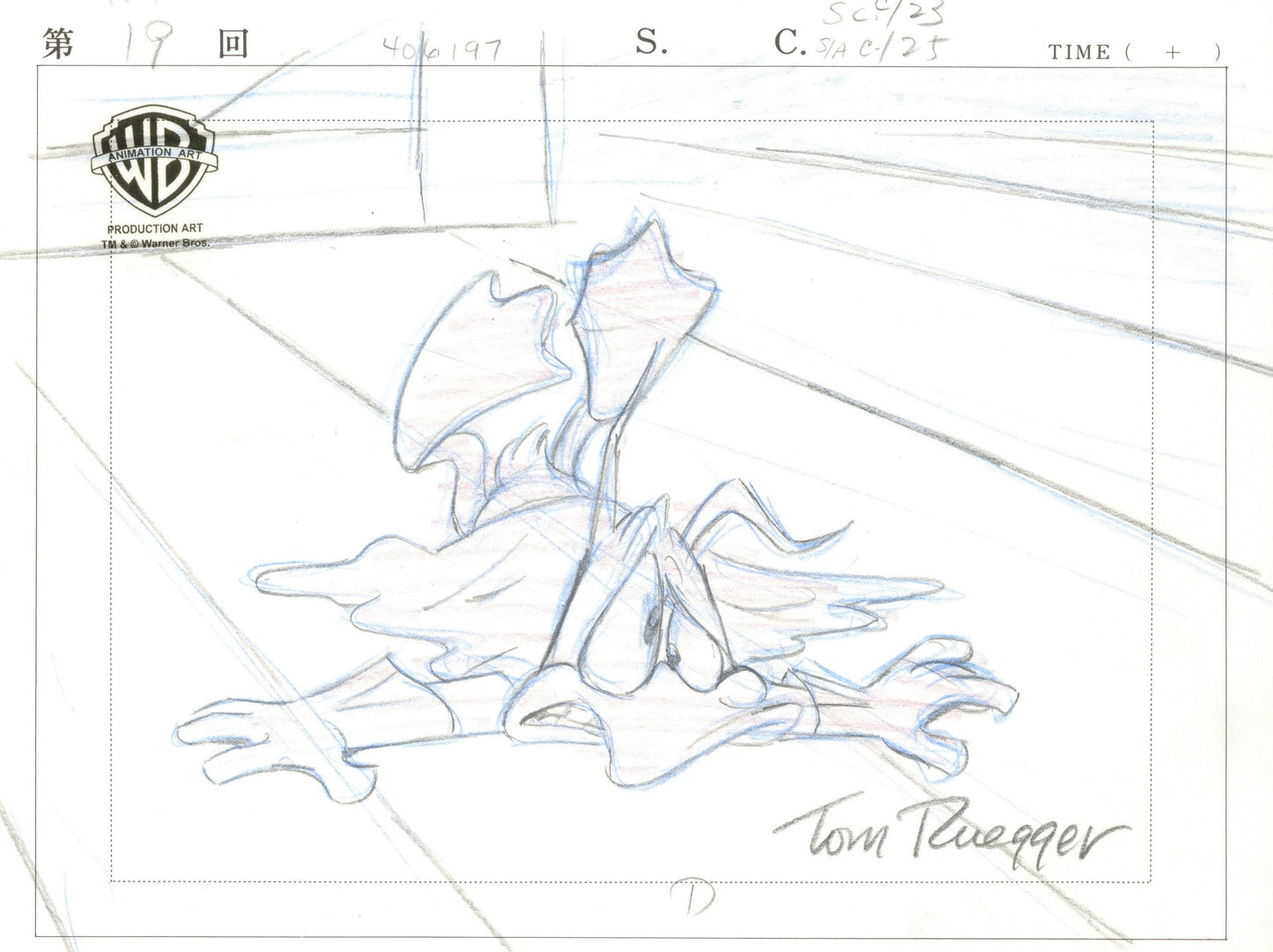 Tiny Toons Original Production Drawing Signed by Tom Ruegger: Batduck