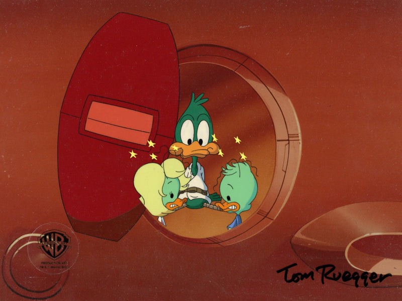 Tiny Toons Adventures Original Production Cel Signed by Tom Ruegger: Plucky Duck, Frank, and Ollie
