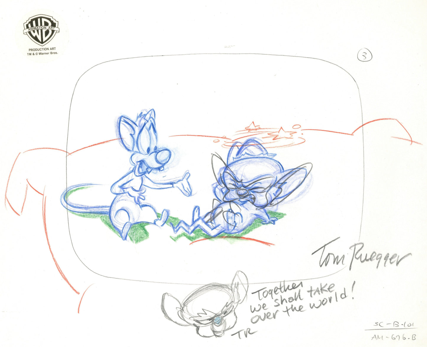 Pinky And The Brain Original Production Layout Drawing Signed by Tom Ruegger: Pinky and Brain