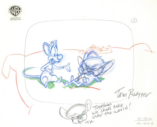 Pinky And The Brain Original Production Layout Drawing Signed by Tom Ruegger: Pinky and Brain