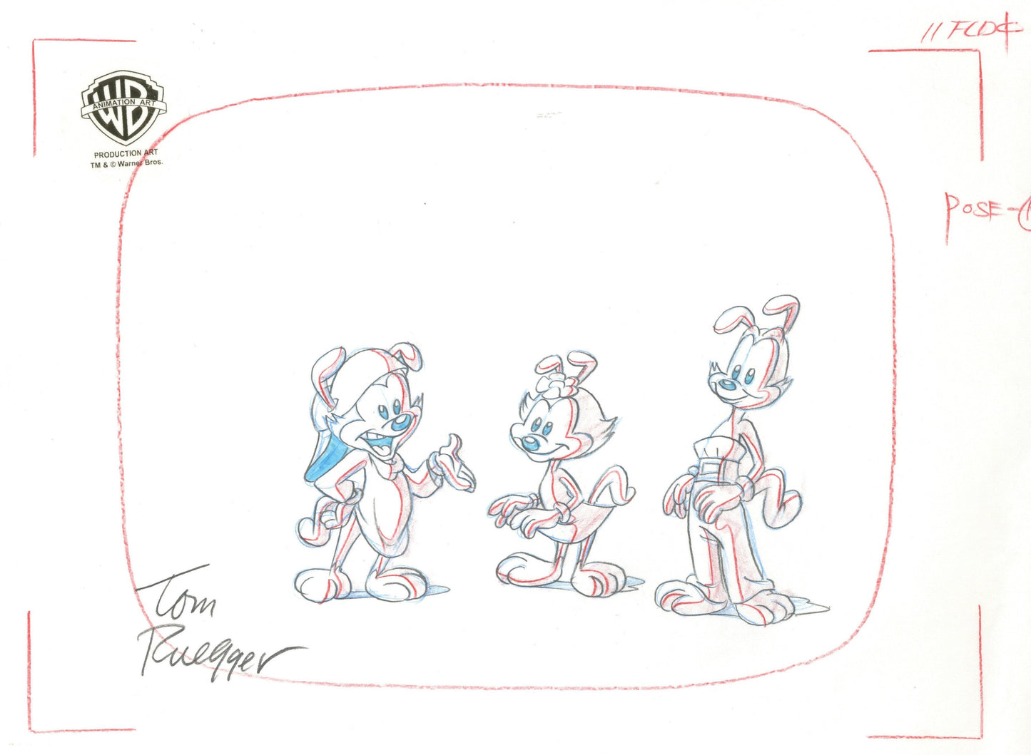 Animaniacs Original Production Layout Drawing Signed by Tom Ruegger: Wakko, Yakko, Dot