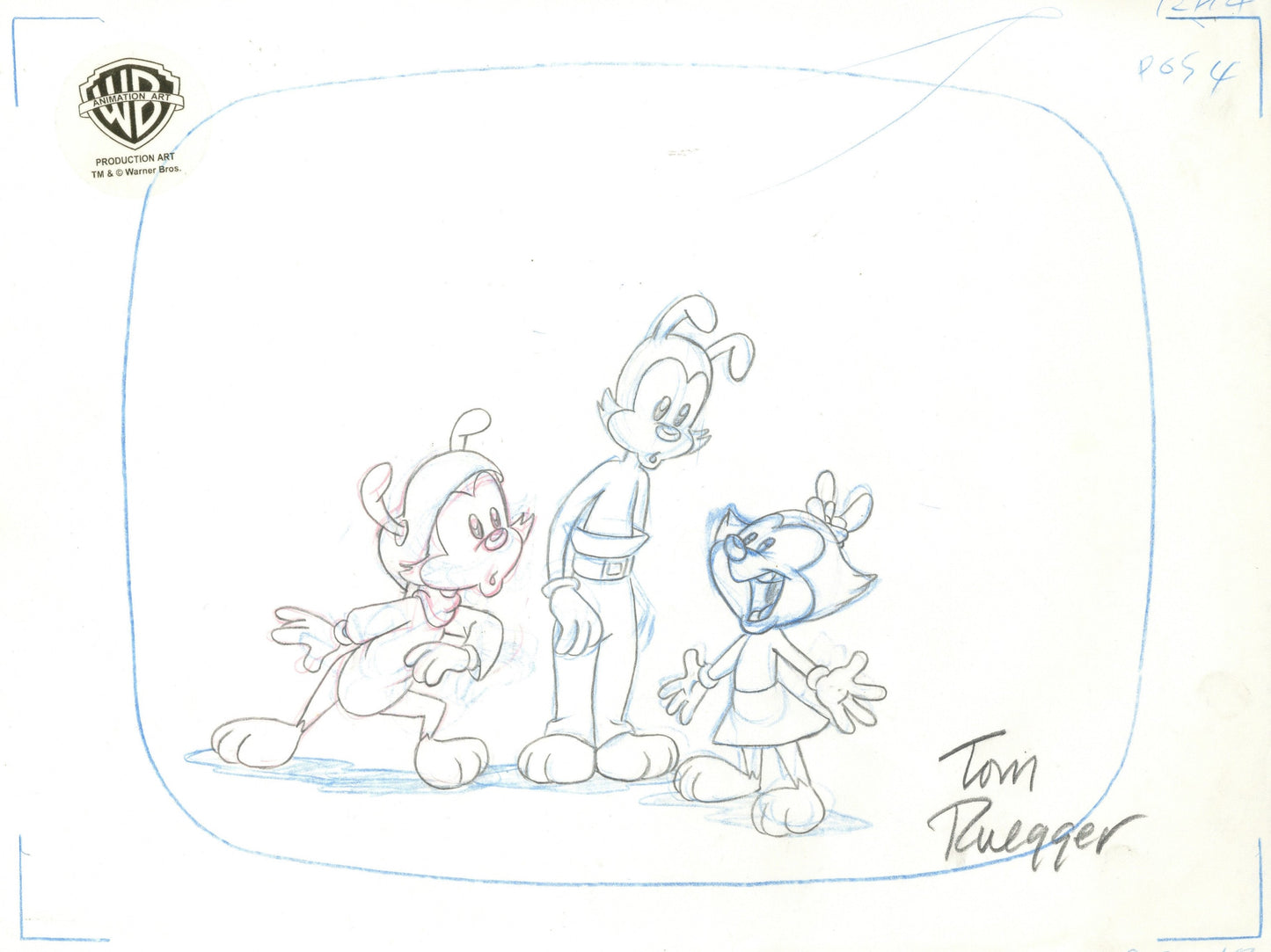 Animaniacs Original Production Layout Drawing Signedd by Tom Ruegger: Wakko, Yakko, Dot