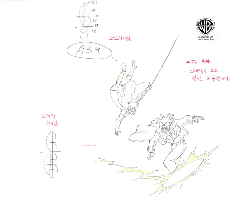 Static Shock Original Production Drawing: Static Shock and Robin