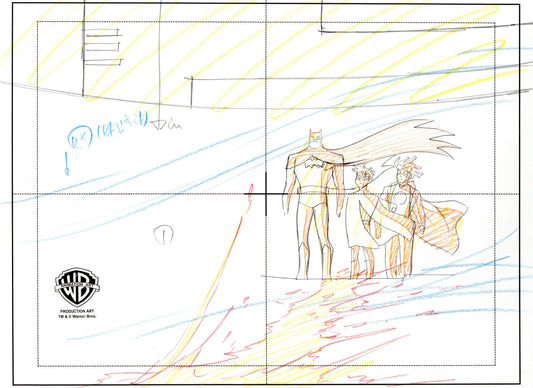 Static Shock Original Production Layout Drawing: Batman, Robin, Static Shock