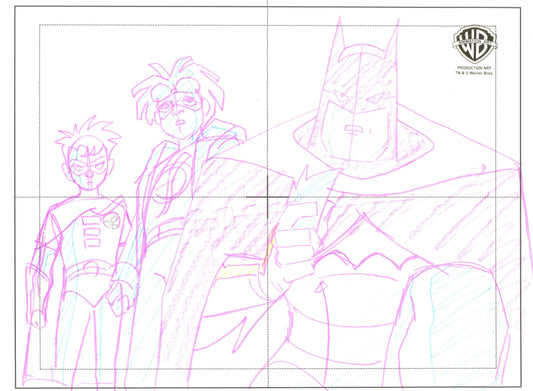 Static Shock Original Production Drawing: Batman, Robin, and Static Shock