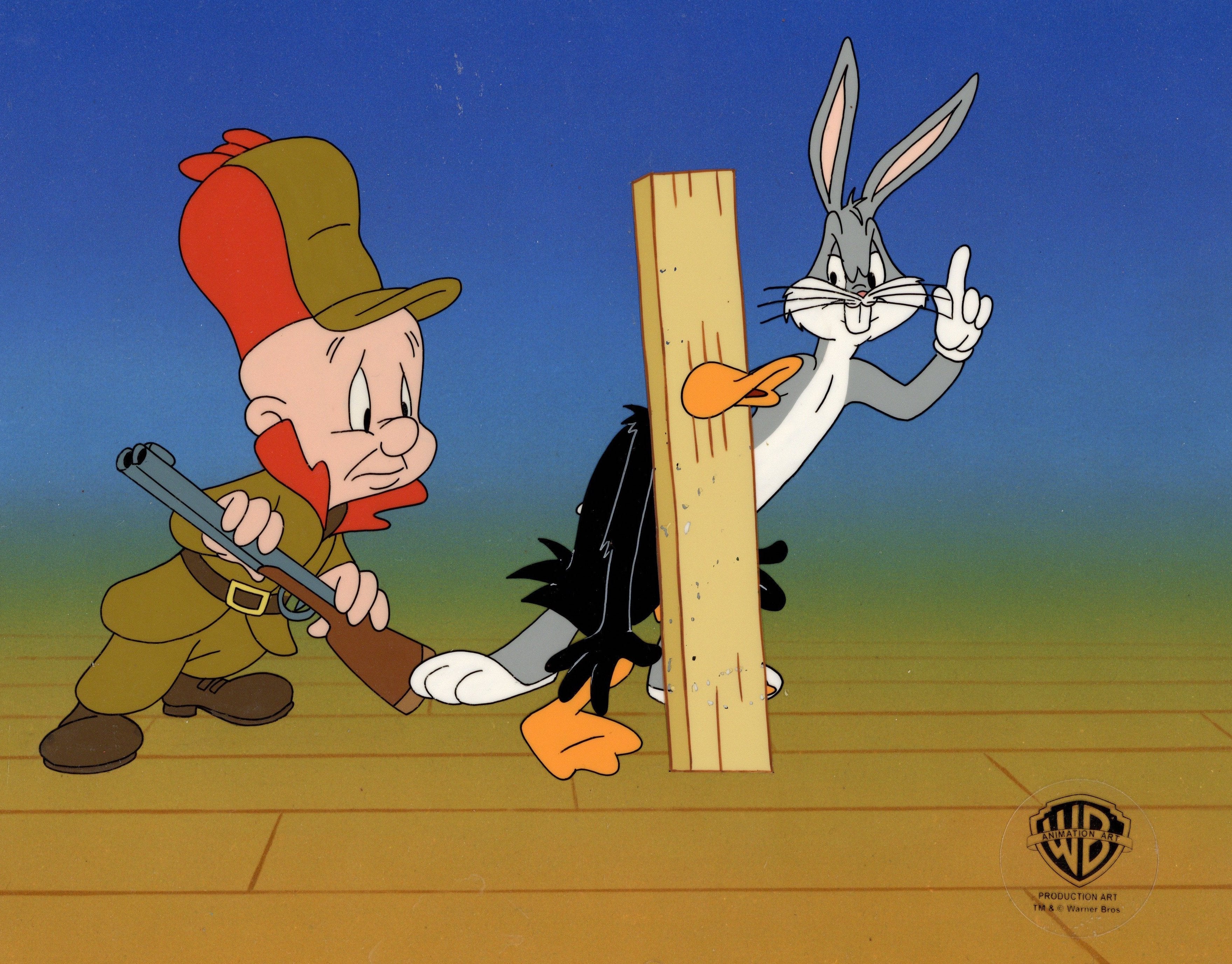 Looney Tunes Original Production Cel: Elmer Fudd, Daffy Duck, Bugs Bun ...