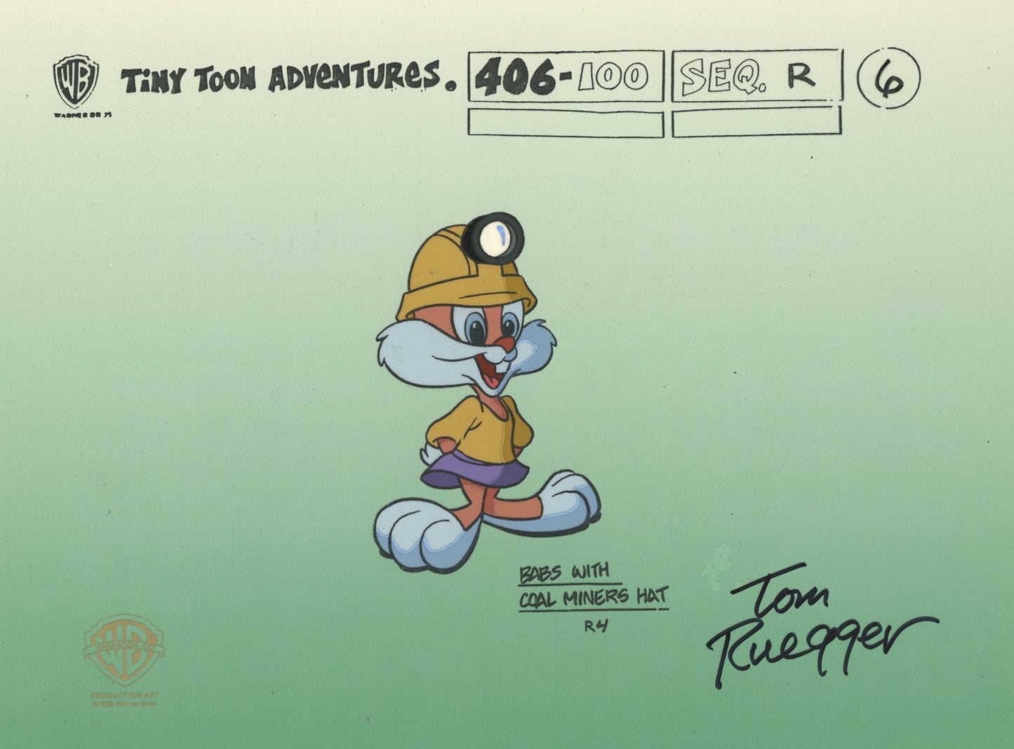 Tiny Toons Original Production Cel with Matching Drawing Signed by Tom Ruegger: Babs Bunny