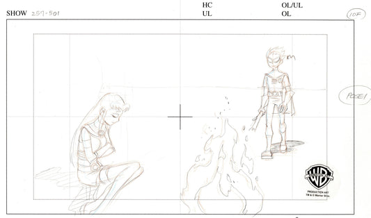 Teen Titans Original Production Drawing: Starfire and Robin