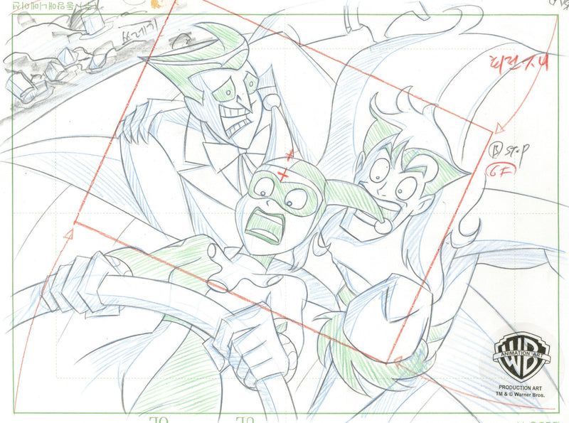 The New Batman Adventures Original Production Layout Drawing: Joker, Harley, and Jack Ryder