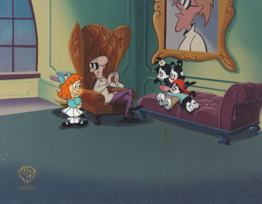 Animaniacs Original Production Cel: Dr. Scratchansniff, Elmyra, Yakko, Wakko, and Dot